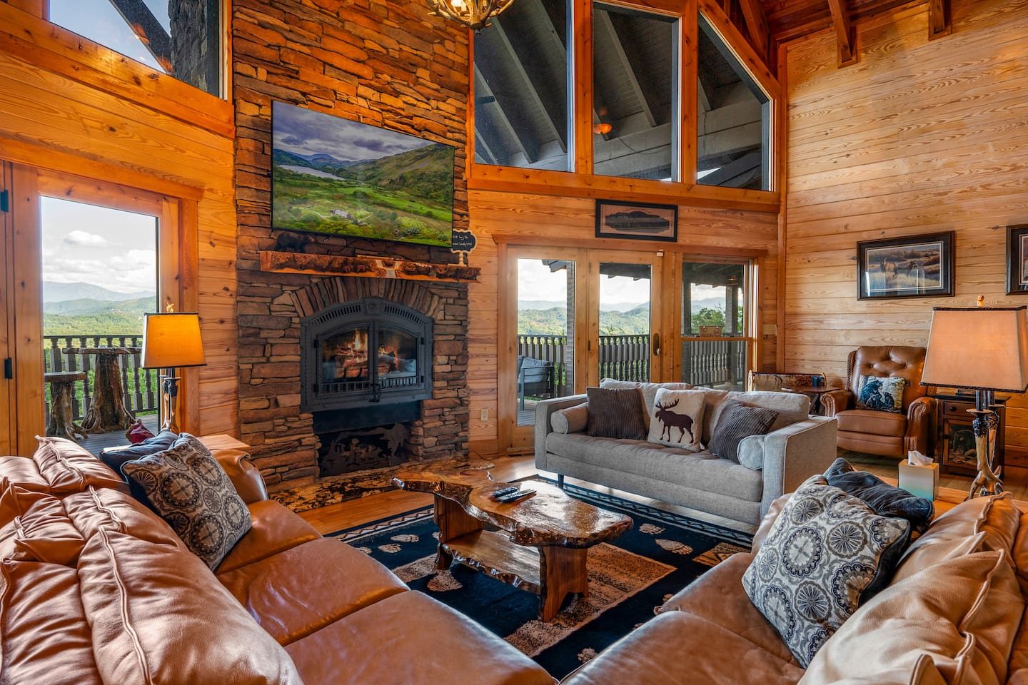 Cozy by the fire, dreaming by the window. Settle in with a mug of something warm while the Smoky Mountain ridgelines glow just beyond the glass.